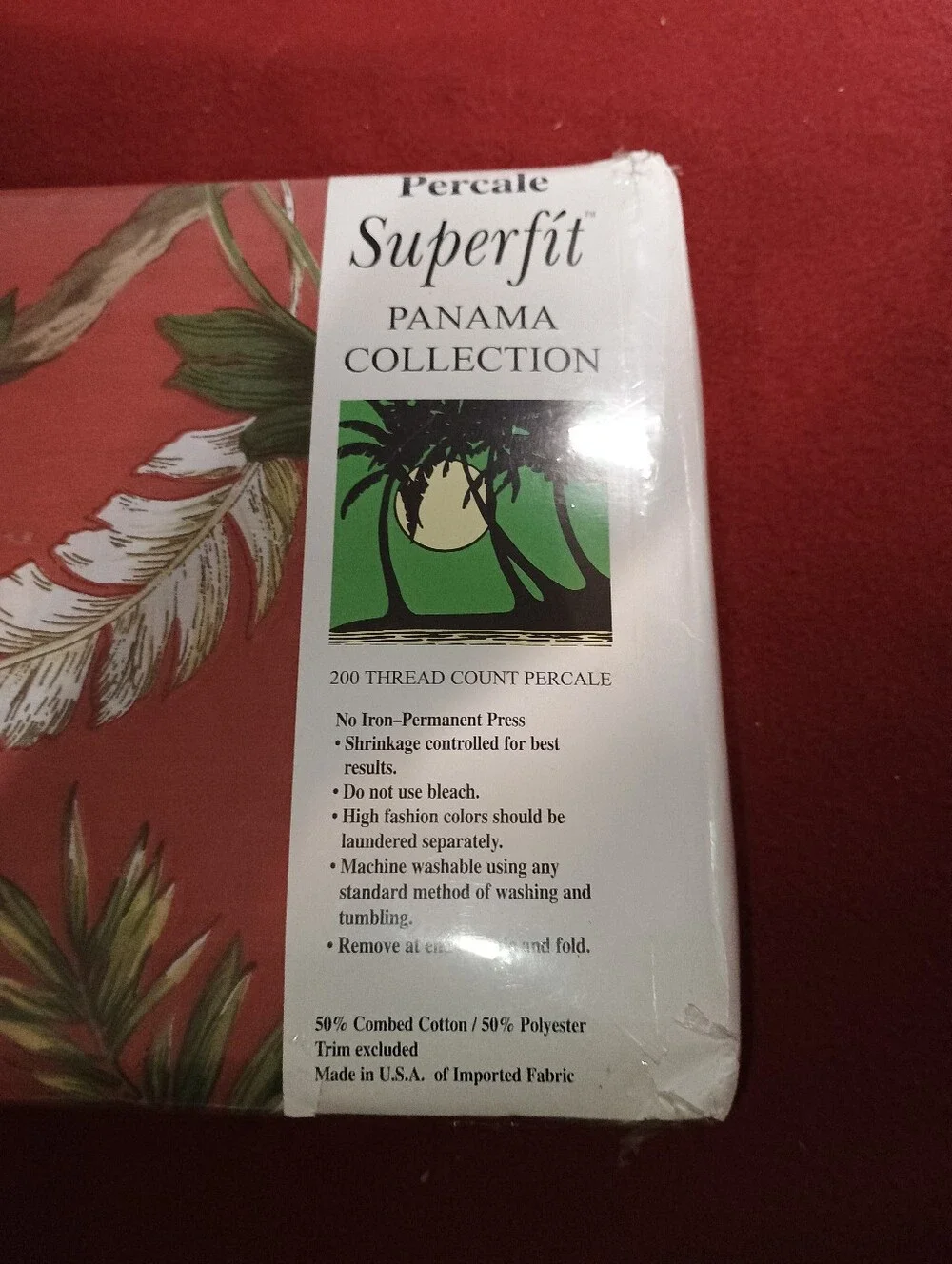 Vintage Superfit Panama Collection Percale Queen Sheet Set Coral Floral Tropical